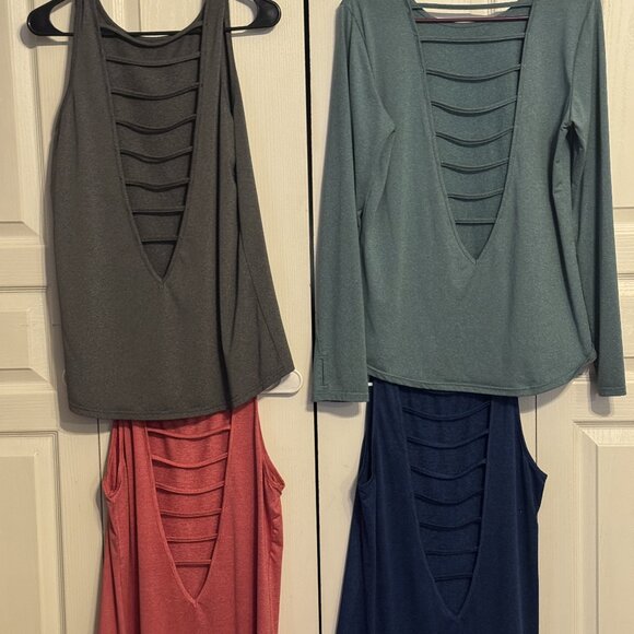 Tops - (4) Pinspark Open Back Long Sleeve Tee + Tanks - Size Medium
